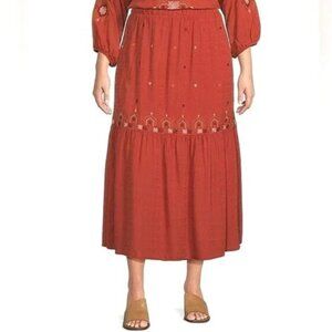 Nurture Midi Lined Skirt Boho Peasant Embroidered 2X NWT